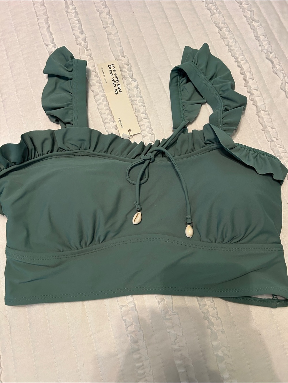 BloomChic Seafoam Green Ruffle Tie Crop Swim Top